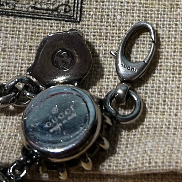 Authentic Gucci Feline Head Pink Crystal Silver Chain Link Adjustable Bracelet - Picture 12 of 12